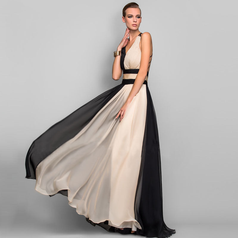 European American V-Neck Backless Long Dress Skirt