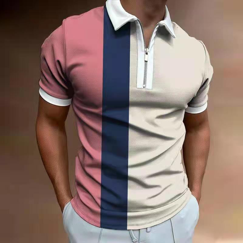 Men's Striped Printed Polo Shirt Short Sleeve Lapel T-Shirt