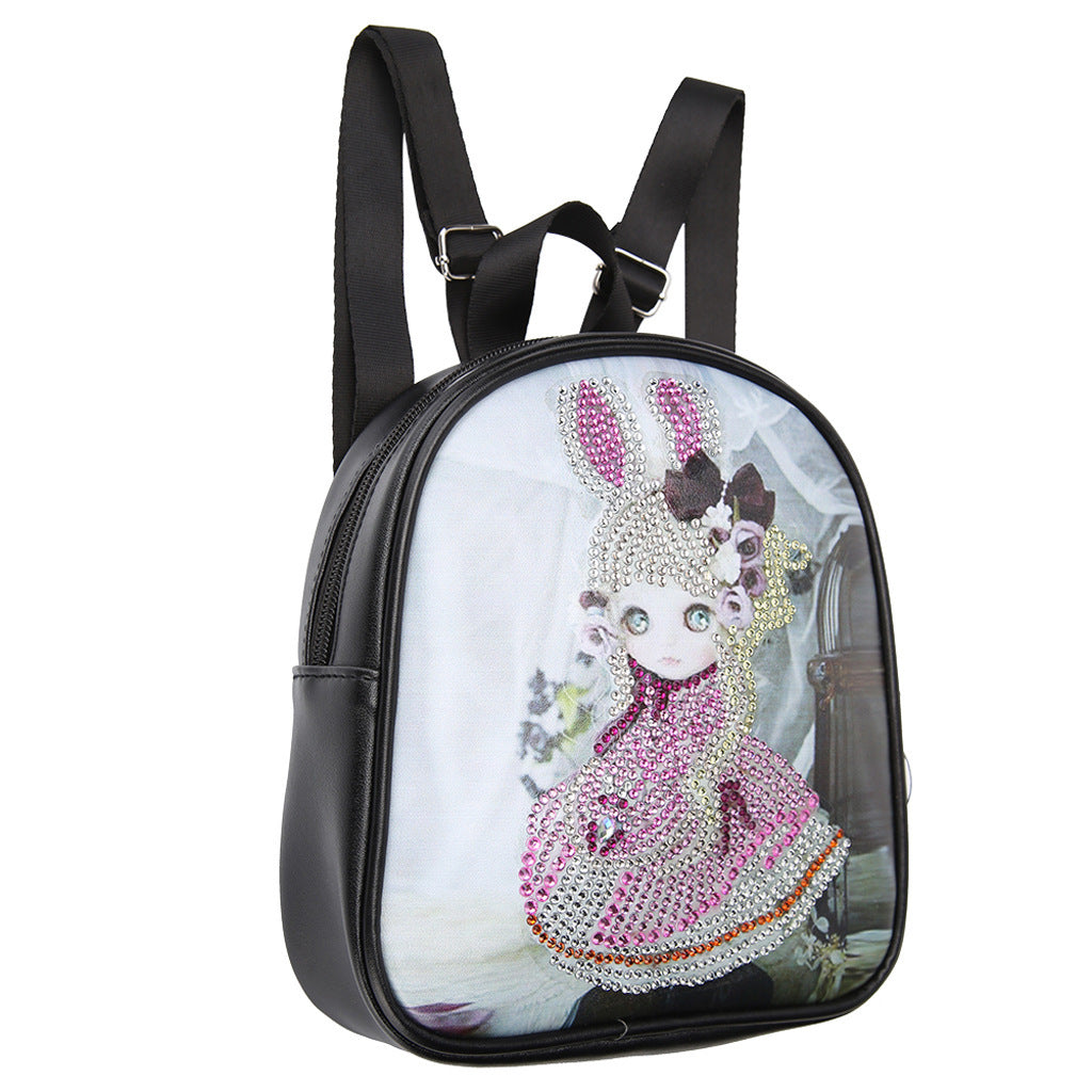 Sac à dos en cuir avec peinture diamant créative à faire soi-même Grande capacité 18x20cm
