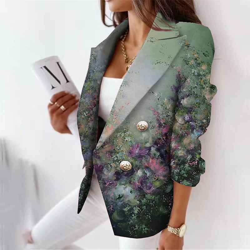3D Color Print Slim Fit Suit Jacket for Women