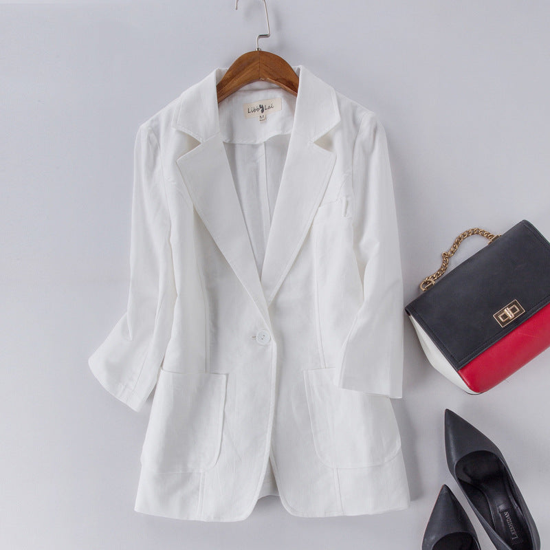 Lightly Mature Cotton Linen Suit for Women in Solid Colors