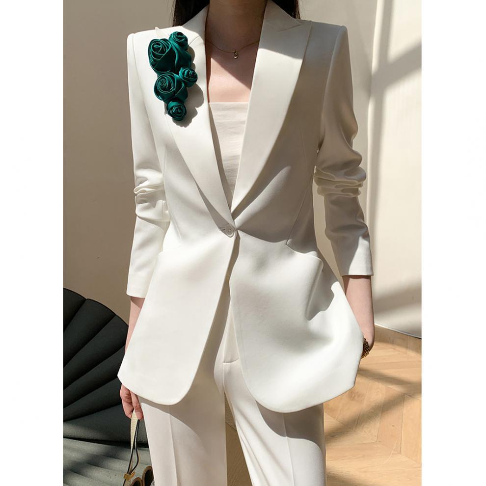 Veste de costume blanche en polyester pour femme – Style rétro artistique