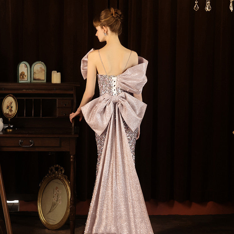 Robe de soirée simple queue de poisson en fibre de polyester pour femme