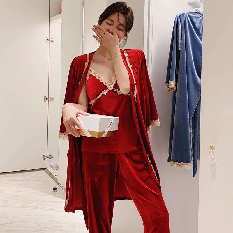 Sexy Suspender Pajamas in Korean Golden Velvet for Winter