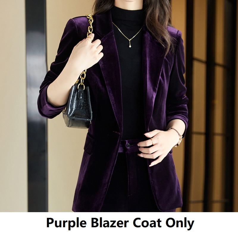 Women's High-End Gold Velvet Suit Jacket with Pants