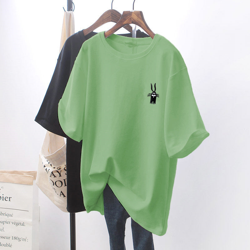 Design Sense Chic White Loose Short-Sleeve T-Shirt for Women