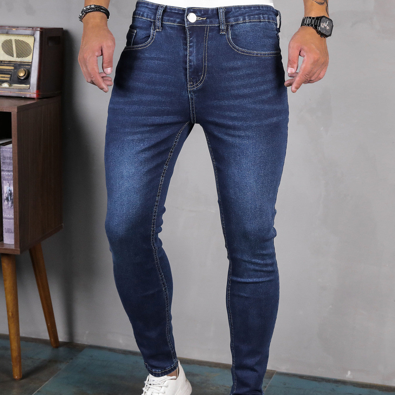 Men's Casual Stretch Skinny Jeans in Dark & Light Blue