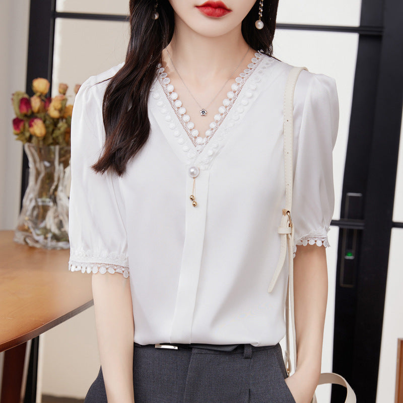Women's V-neck Chiffon Shirt Design Top