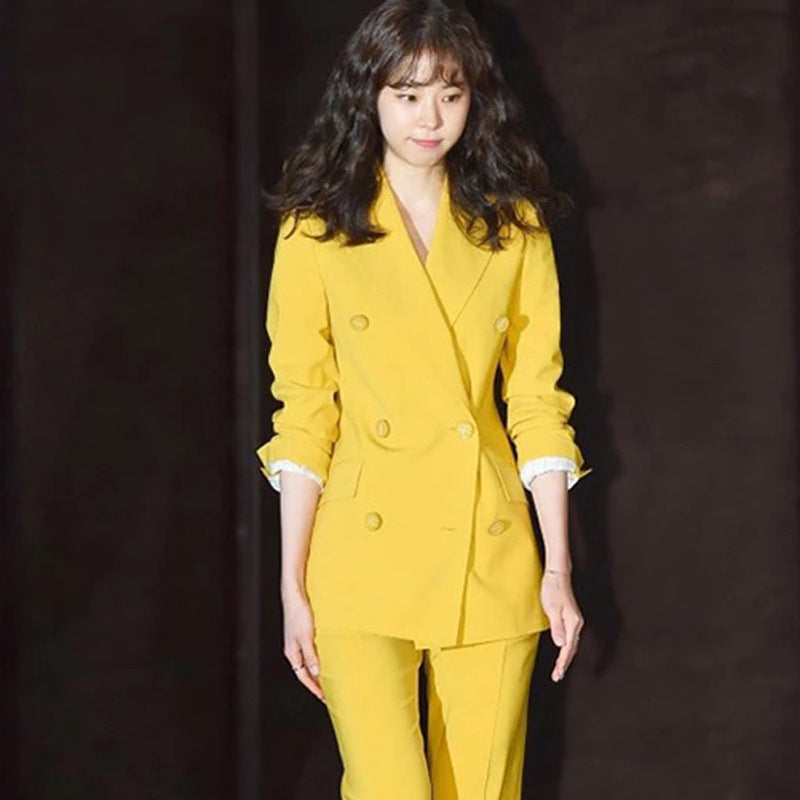 Women's Yellow Two-Piece Casual Professional Suit