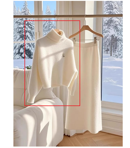 White Temperament Thick Sweater Skirt Suit for Women