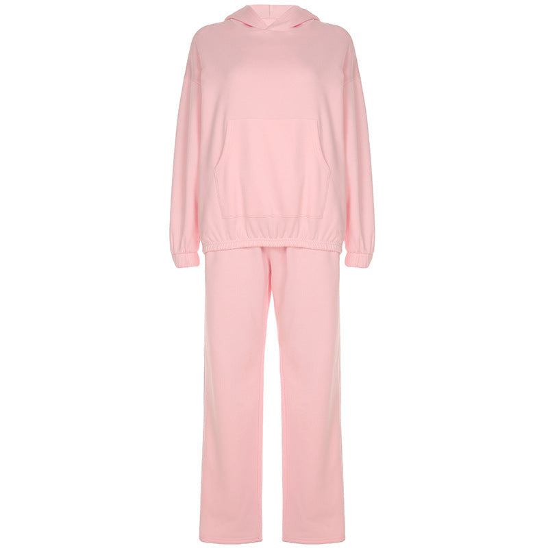 High Waist Straight-Leg Pants Leisure Sports Suit Set