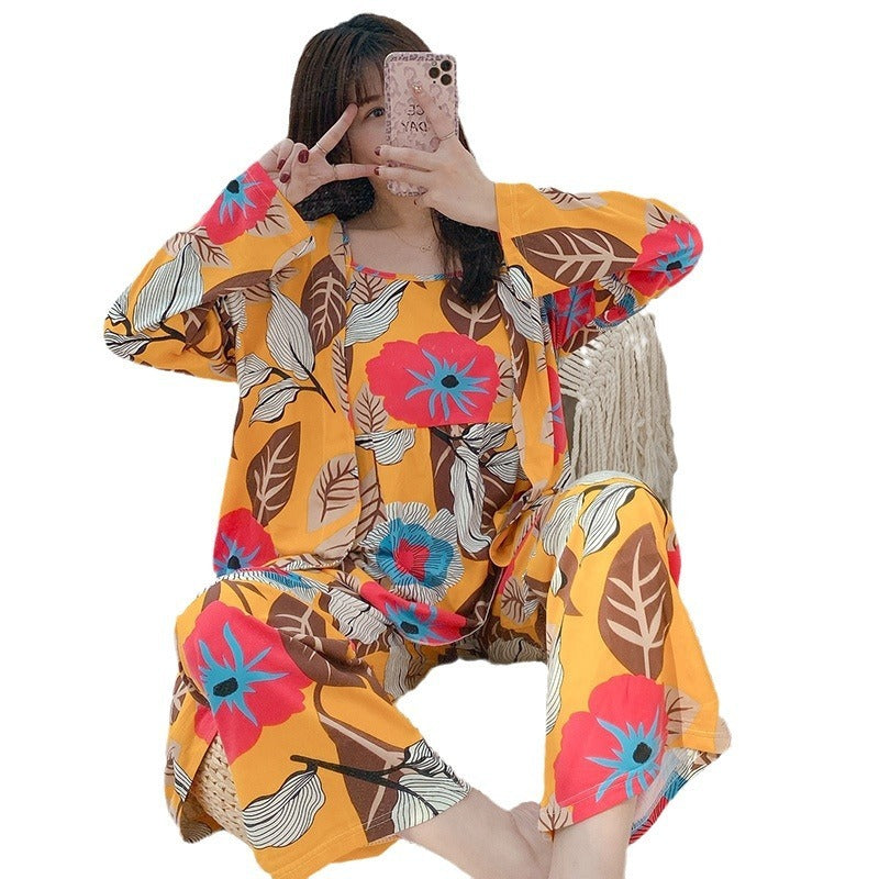Ensemble de pyjama trois pièces pour femme en fibre de polyester M-XL
