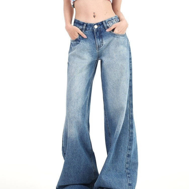 Jean large en jean taille haute style rétro américain pour femme, été