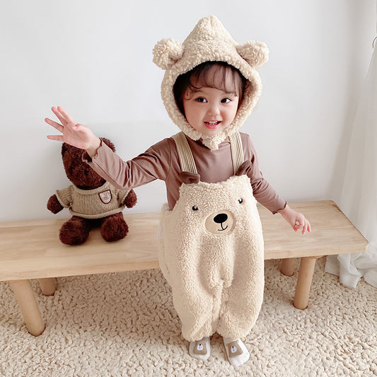 Baby Jumpsuit Autumn Winter Plus Velvet Bear Suspenders Baby Clothing