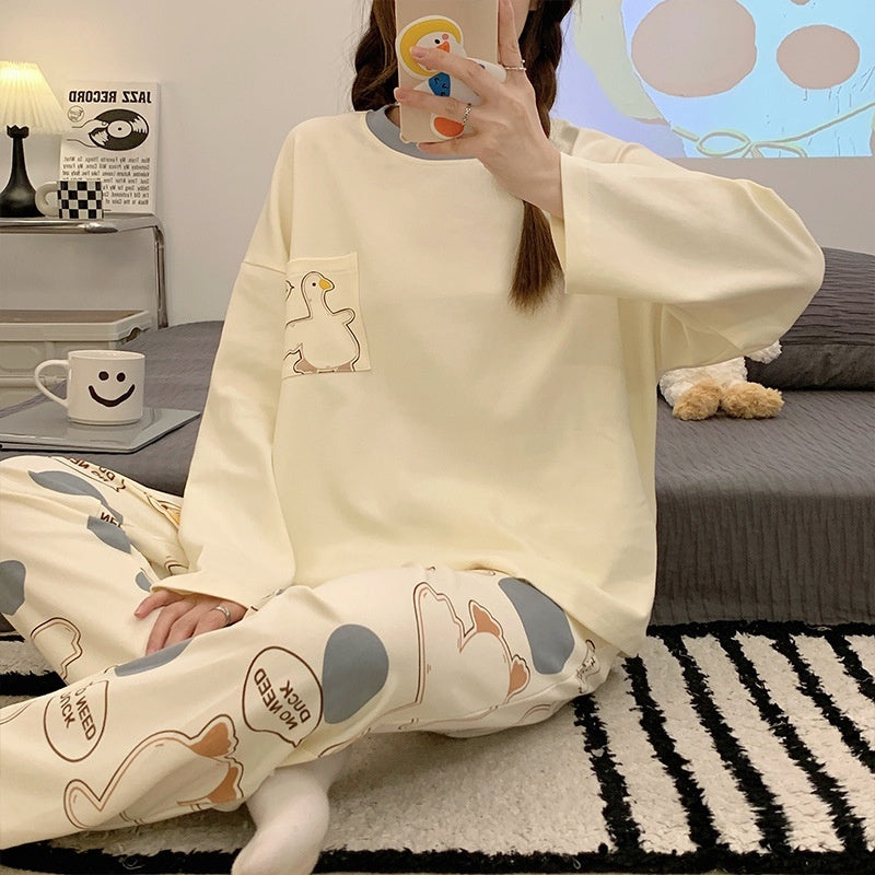 بيجاما نسائية فضفاضة بأكمام طويلة بتصميم كرتوني لطيف