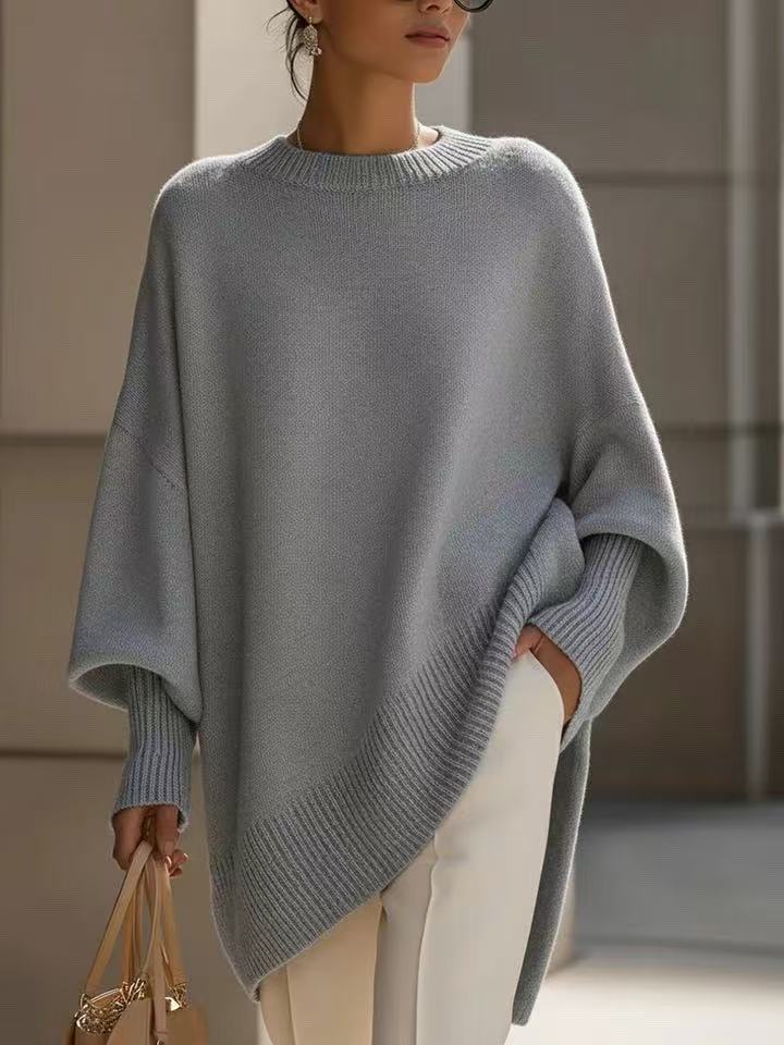 Pull-over en tricot ample à col rond épais pour femme