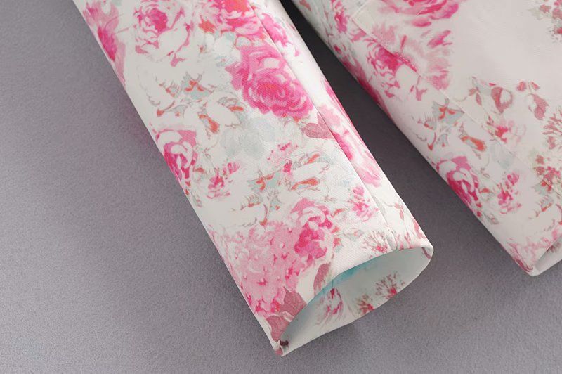 Floral Rose Print Suit Jacket with Suit Collar