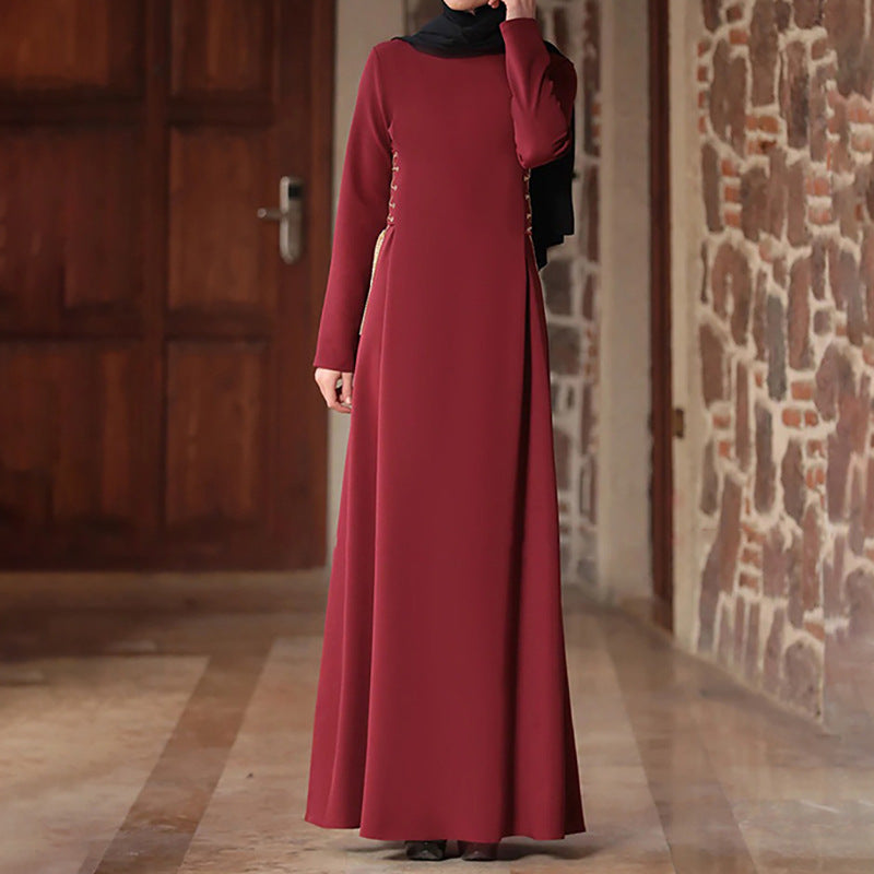 Middle Eastern Women's Fashion Dress in Dark Purple, Navy, Wine Red Polyester Fiber