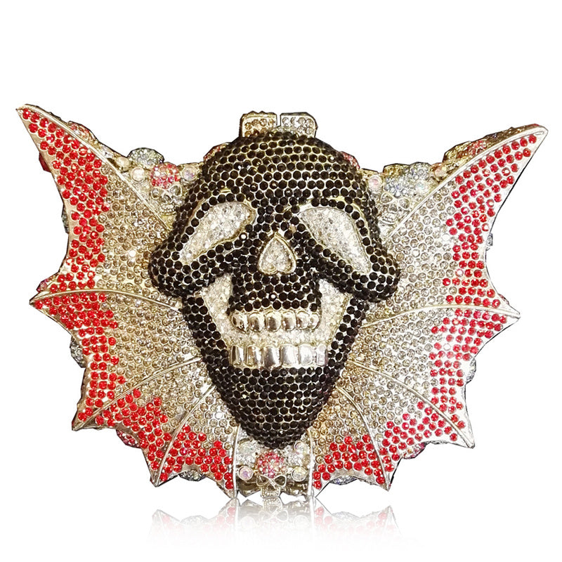 Halloween Crystal Women's Skull Bat Bag 19CM Alloy Evening Clutch