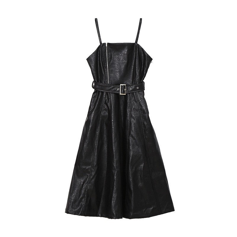 Leather Strap Skirt with Suspenders, Size Bust 88cm, Waist 70cm, Length 115cm