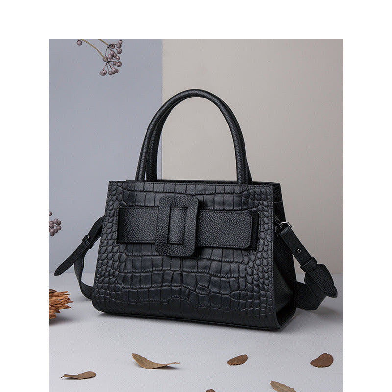 Women's Genuine Leather Cloud Blue Double-Strap Crossbody Bag