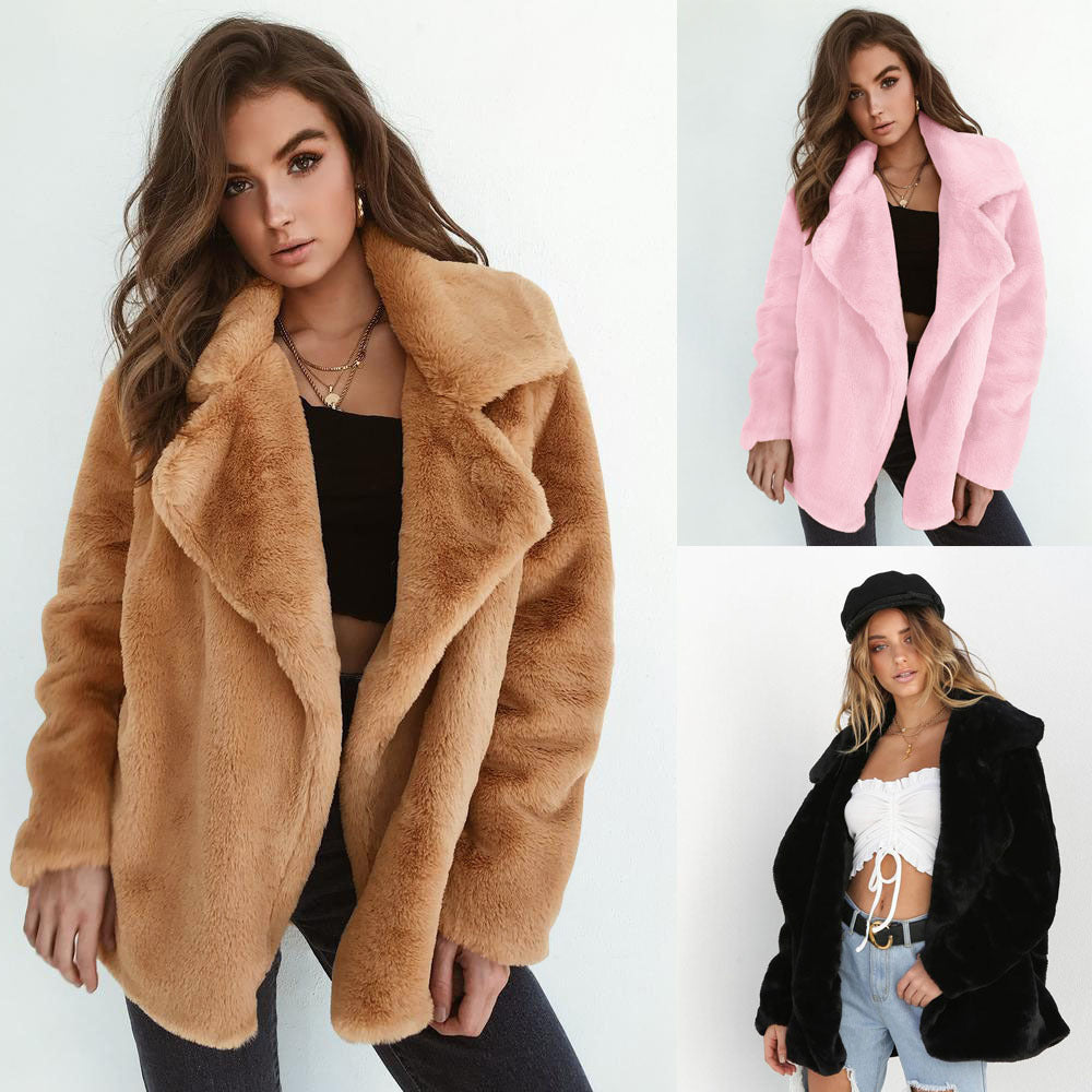 Sexy Plush Slim Lapel Comfort Jacket in Pink, Black & Brown