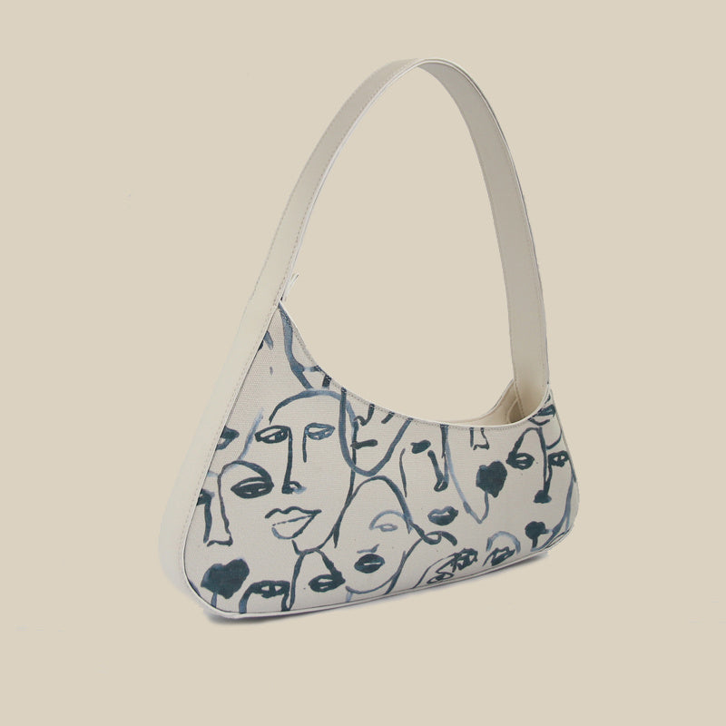 Niche White Canvas Vintage Shoulder Bag 35.5CM
