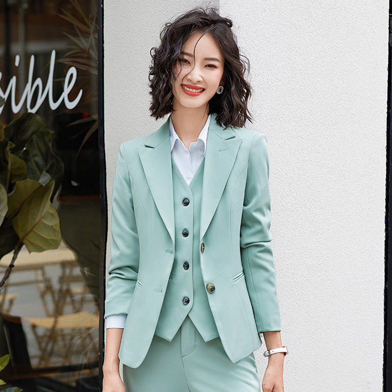 Fashion Lady Professional Blazer Suit with Vest and Trousers in Purple, Green, Navy Blue