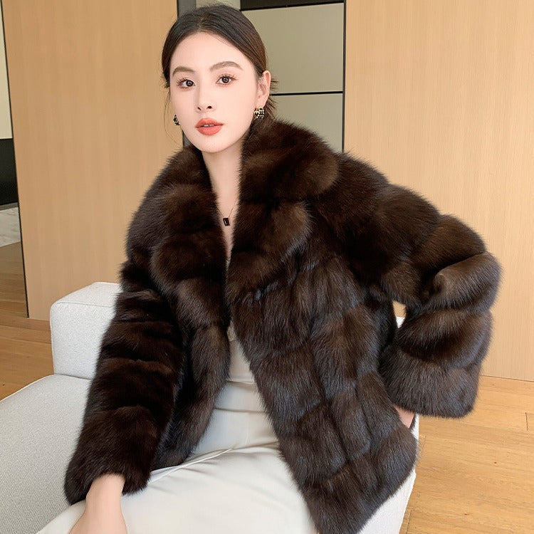 Purple Sable Artificial Fur Thick Warm Jacket