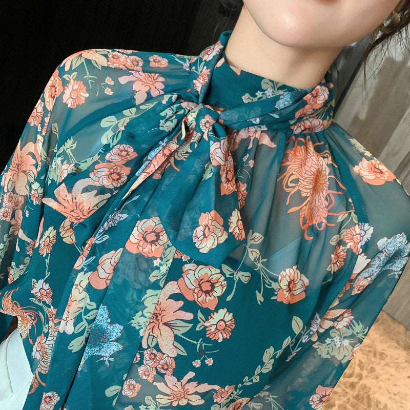 Women's Floral Shirt with Lantern Sleeves – S, M, L