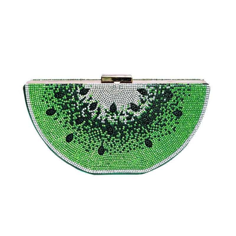 Dinner Ladies Diamond Clutch Evening Bag 9 Inch PU Leather Dumpling Shape