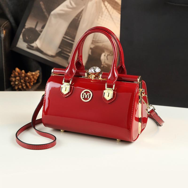 Senior Patent Leather One Shoulder Crossbody Mini Bag with Rhinestones