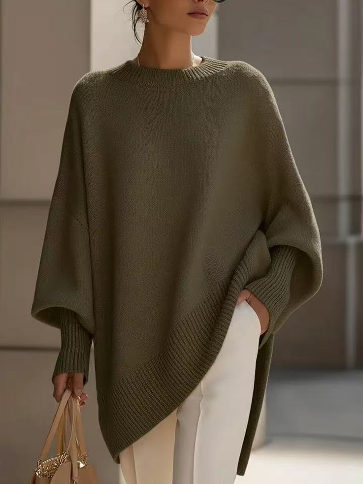 Pull-over en tricot ample à col rond épais pour femme