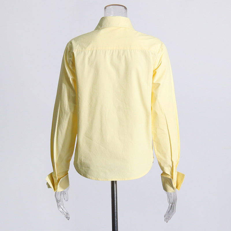 Women's Floral Stitching Polo Collar Top with 3D Decoration