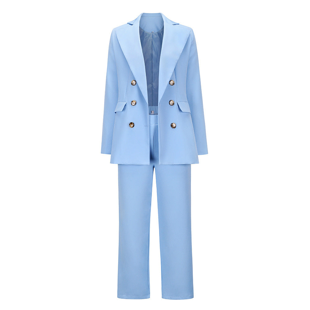 British Style Double-Breasted Straight Trousers Professional Ladies Suit
