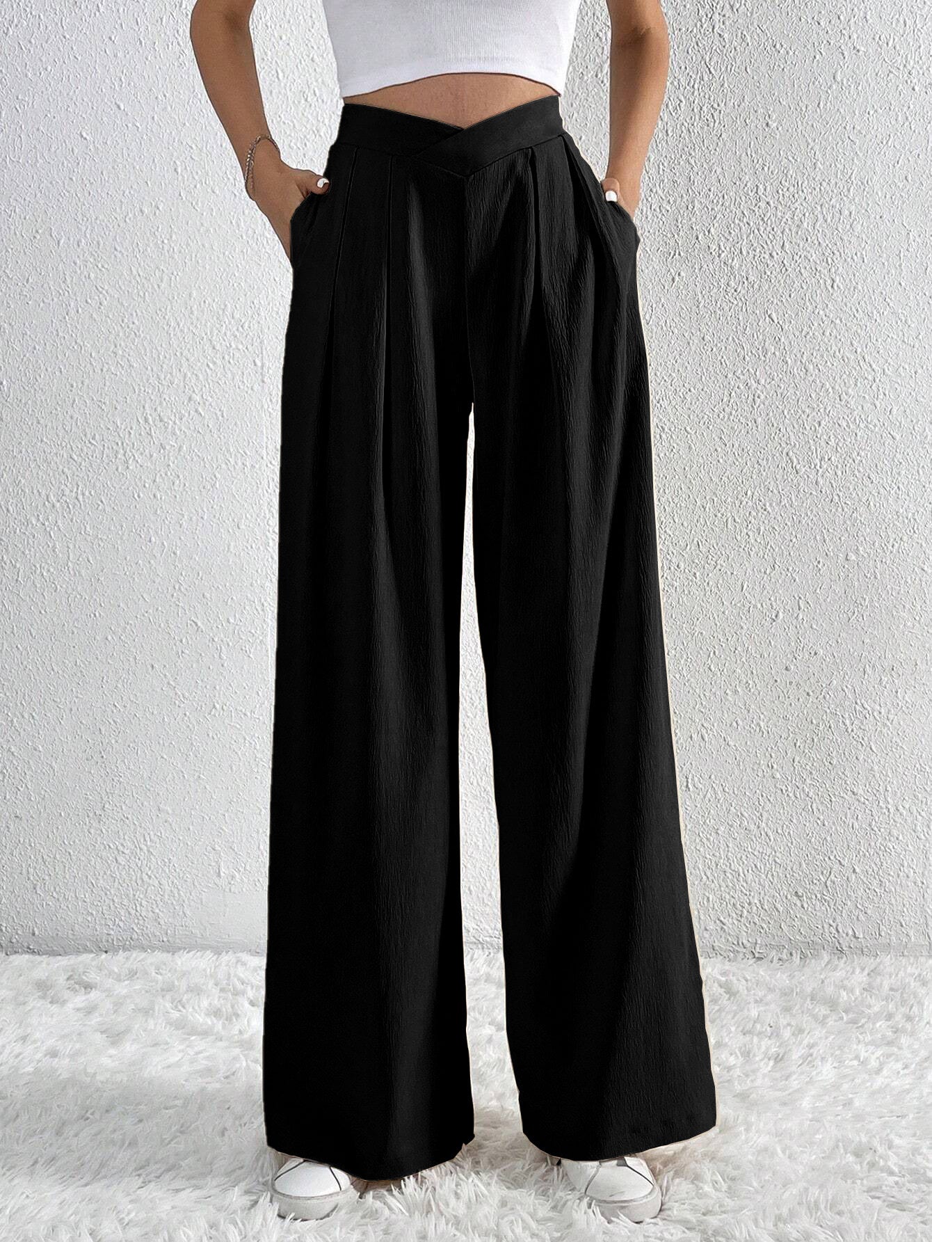 Summer Solid Color Pleated Wide-Leg Casual Pants for Women
