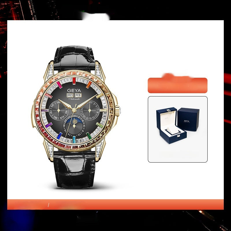Montre Homme Automatique Multifonctionnelle Étanche Cercle Arc-en-ciel 43mm