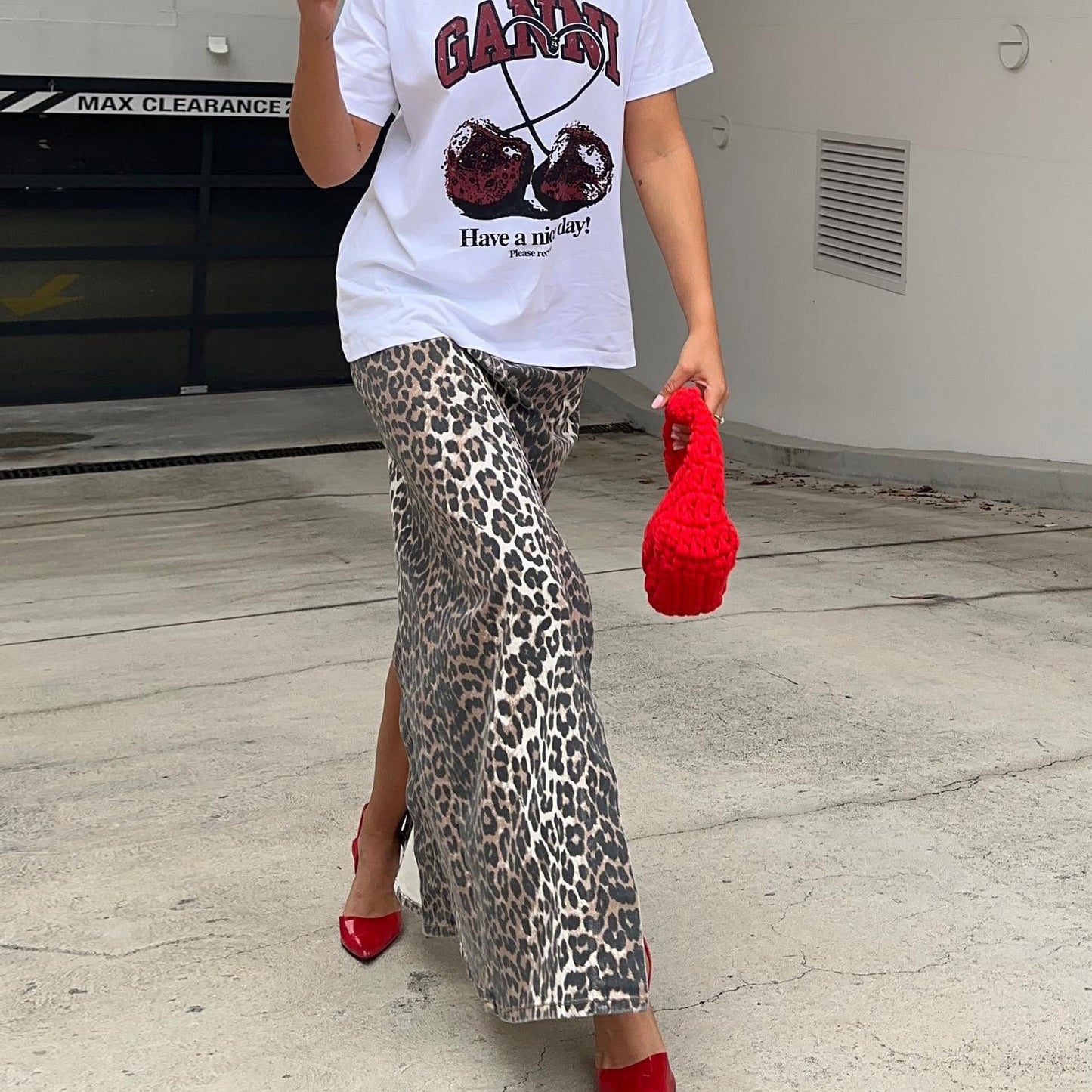 Commute Style Cotton Leopard Print Straight Ankle Skirt