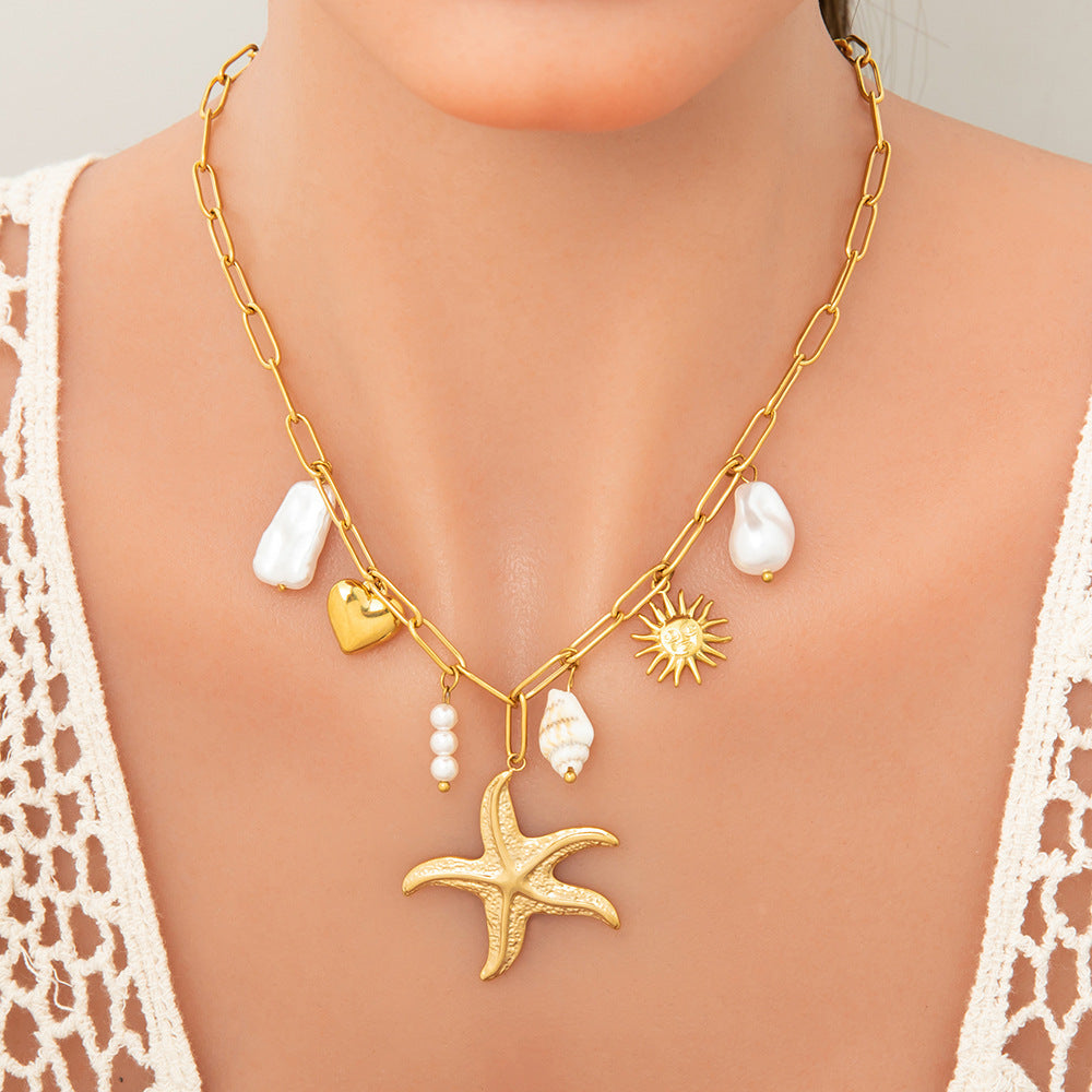 Collier de perles fait main en acier inoxydable 18 carats pour femme