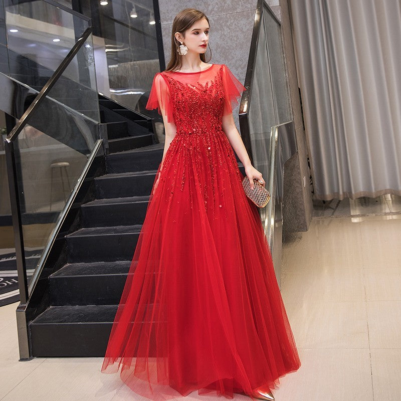 Slim U-Neck Evening Dress for Celebrity Dinner and Solo Recitation in Multiple Colors
