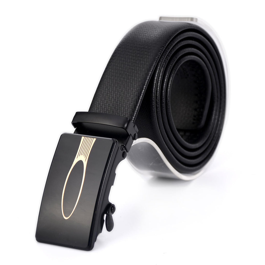 Men's Automatic Buckle Business Casual Belt with Mirror Acrylic Iron Button, 110-130cm, Patent Leather Finish