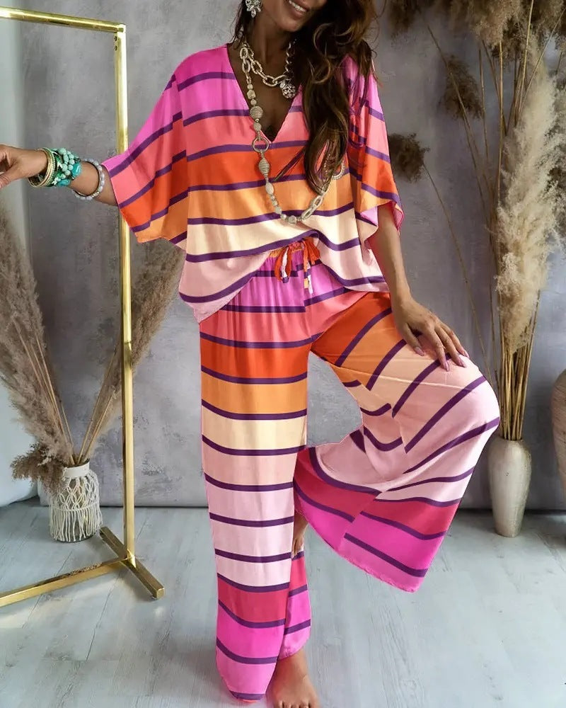 Women's Bat Sleeve Top and Casual Pants Set