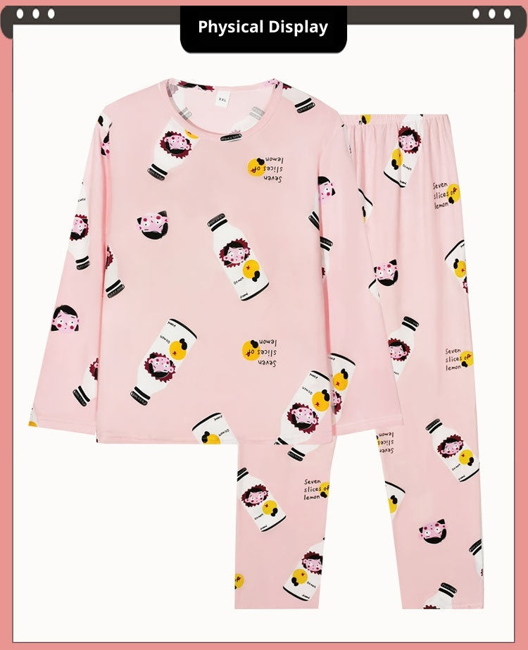 Simple Casual Korean Style Women’s Long-Sleeve Spring Autumn Pajama Set Solid Color Plaid