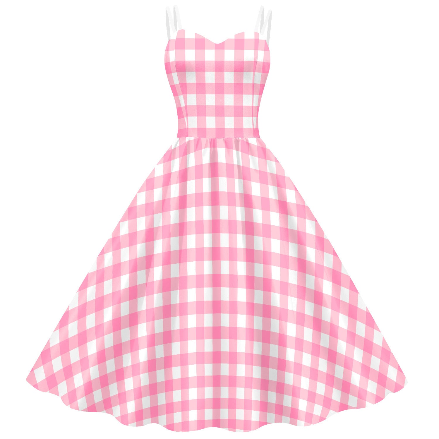Women’s Barbie Pink Plaid Digital Print Dress