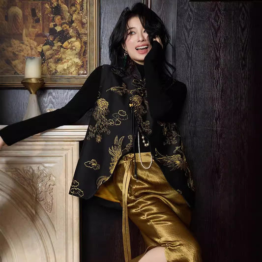 Original Autumn New Improve Tang Suit Vest Retro Women