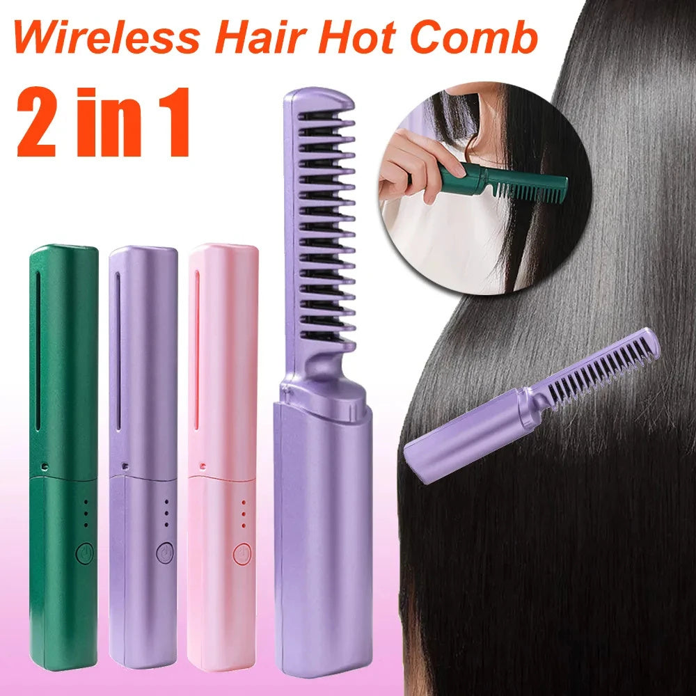 Brosse lissante et bouclante professionnelle sans fil à chauffage rapide et ions négatifs, outil de coiffure