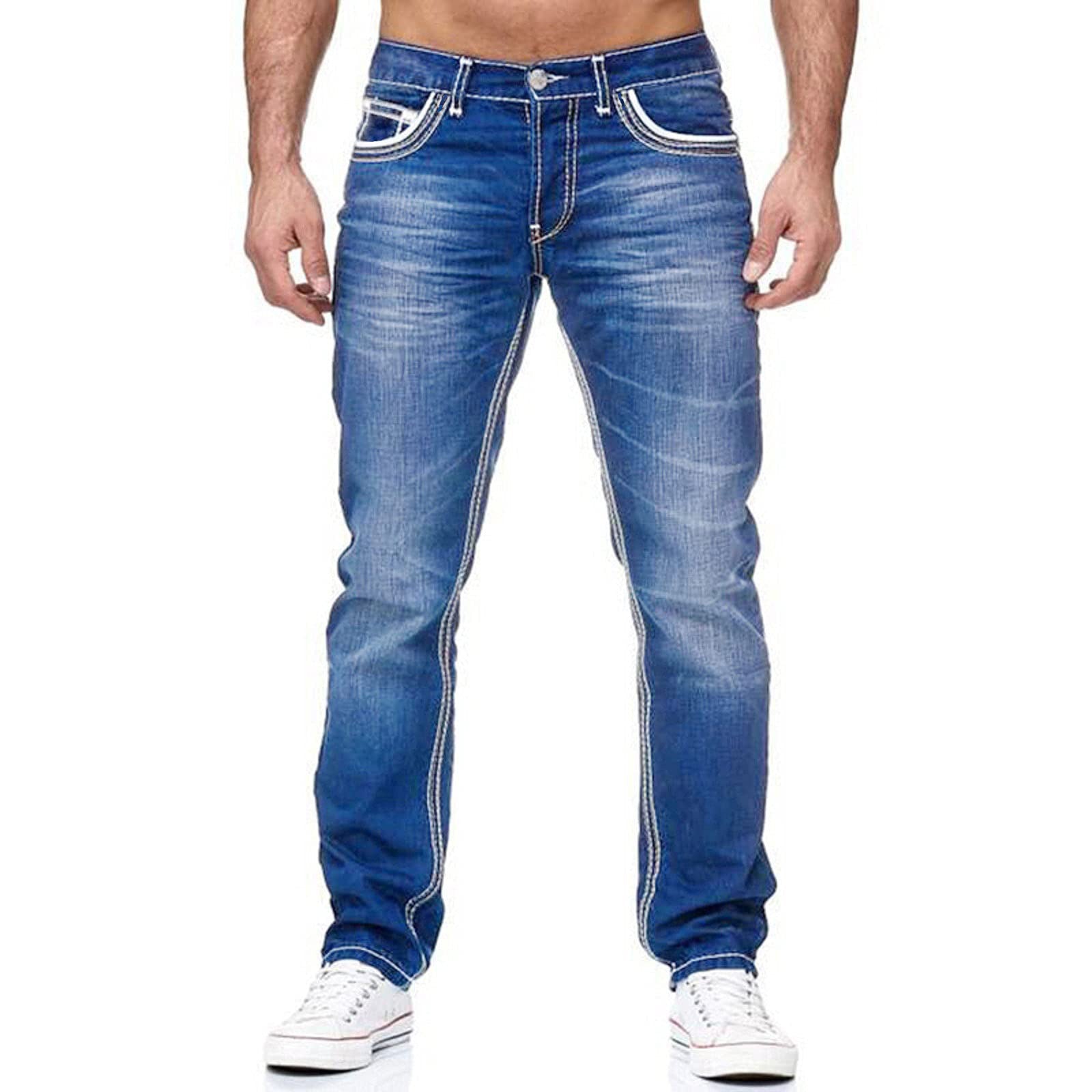 Jeans en coton pour hommes avec poches, pantalon décontracté streetwear