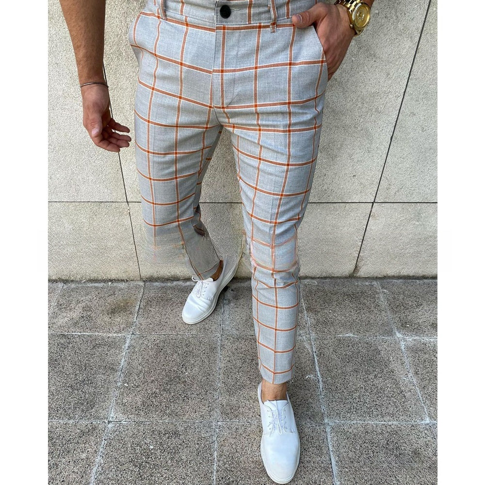 Men's Plaid Striped Print Casual And Comfortable Skinny Pants
