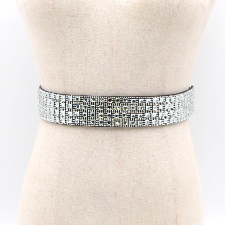 Handmade Rhinestone Inlaid Elastic Girdle 71.5cm Waist Seal for Women