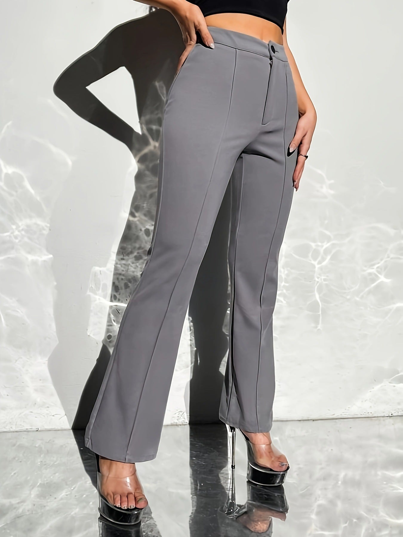 Hip Raise Slimming Cropped Straight Pants with Elastic Waistband